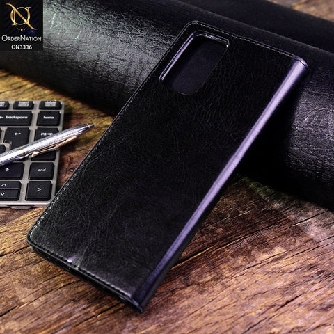 Infinix Note 10 Cover - Black - Rich Boss Leather Texture Soft Flip Book Case