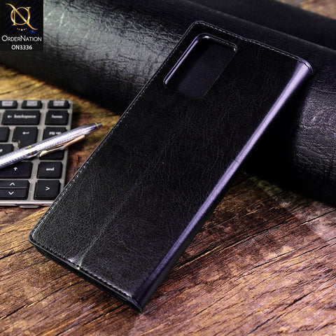 Infinix Note 10 Pro Cover - Black - Rich Boss Leather Texture Soft Flip Book Case