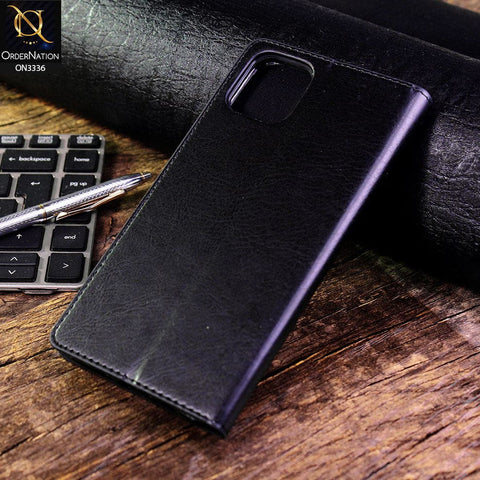 iPhone 12 Pro Cover - Black - Rich Boss Leather Texture Soft Flip Book Case