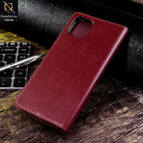 iPhone 12 Cover - Red - Rich Boss Leather Texture Soft Flip Book Case