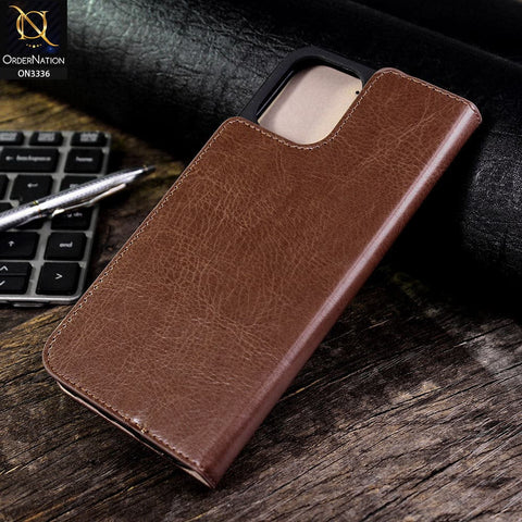 iPhone 11 Pro Max Cover - Light Brown - Rich Boss Leather Texture Soft Flip Book Case