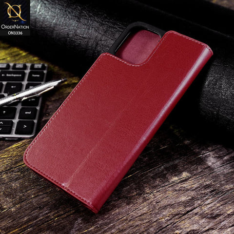 iPhone 13 Pro Max Cover - Red - Rich Boss Leather Texture Soft Flip Book Case