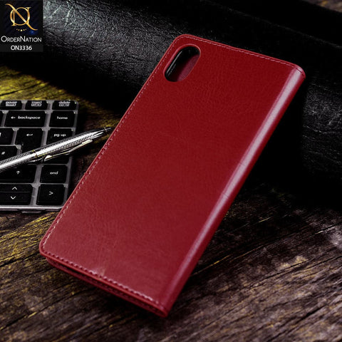 iPhone XS / X Cover - Red - Rich Boss Leather Texture Soft Flip Book Case