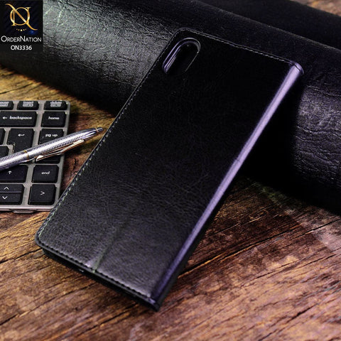 iPhone XR Cover - Black - Rich Boss Leather Texture Soft Flip Book Case