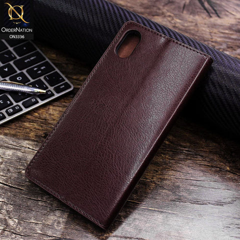 iPhone XS Max Cover - Dark Brown - Rich Boss Leather Texture Soft Flip Book Case