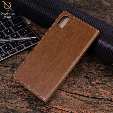 iPhone XS Max Cover - Light Brown - Rich Boss Leather Texture Soft Flip Book Case