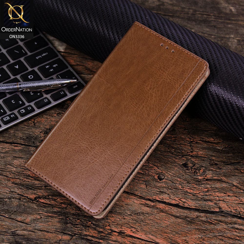 iPhone XS Max Cover - Light Brown - Rich Boss Leather Texture Soft Flip Book Case