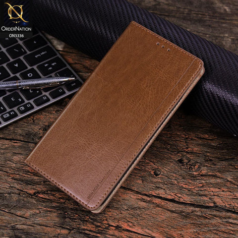 iPhone XS Max Cover - Light Brown - Rich Boss Leather Texture Soft Flip Book Case