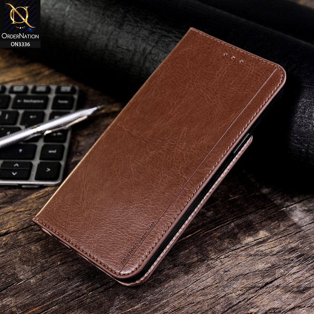 iPhone 11 Pro Max Cover - Light Brown - Rich Boss Leather Texture Soft Flip Book Case