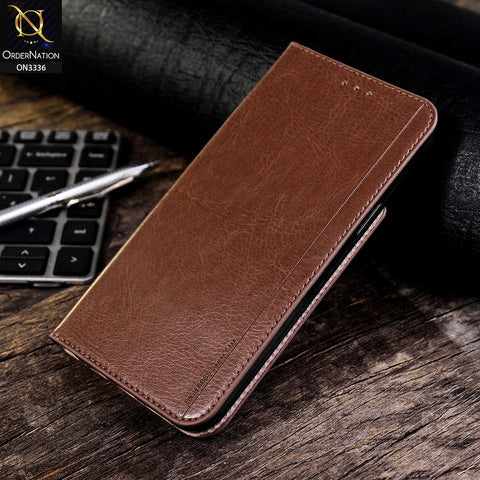 Samsung Galaxy S21 Ultra 5G Cover - Light Brown - Rich Boss Leather Texture Soft Flip Book Case