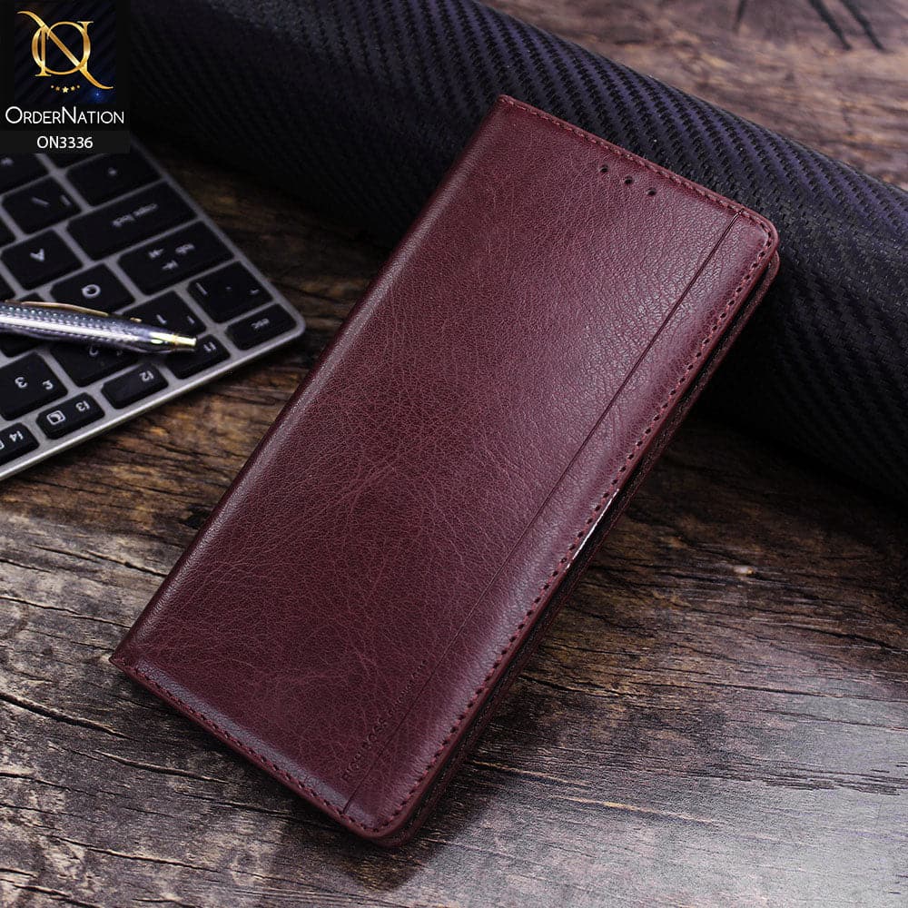 Samsung Galaxy A70 Cover - Maroon - Rich Boss Leather Texture Soft Flip Book Case