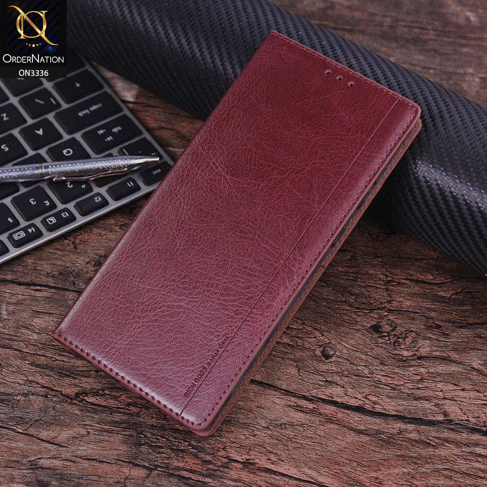 Samsung Galaxy A71 Cover - Maroon - Rich Boss Leather Texture Soft Flip Book Case