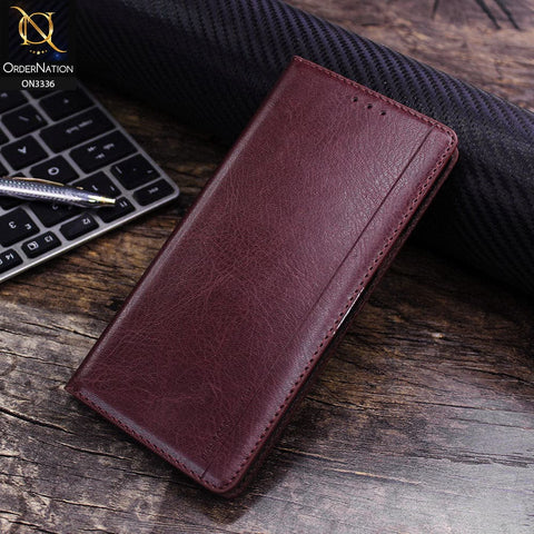 Samsung Galaxy A70 Cover - Maroon - Rich Boss Leather Texture Soft Flip Book Case