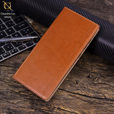 Samsung Galaxy S21 Ultra 5G Cover - Mustard - Rich Boss Leather Texture Soft Flip Book Case