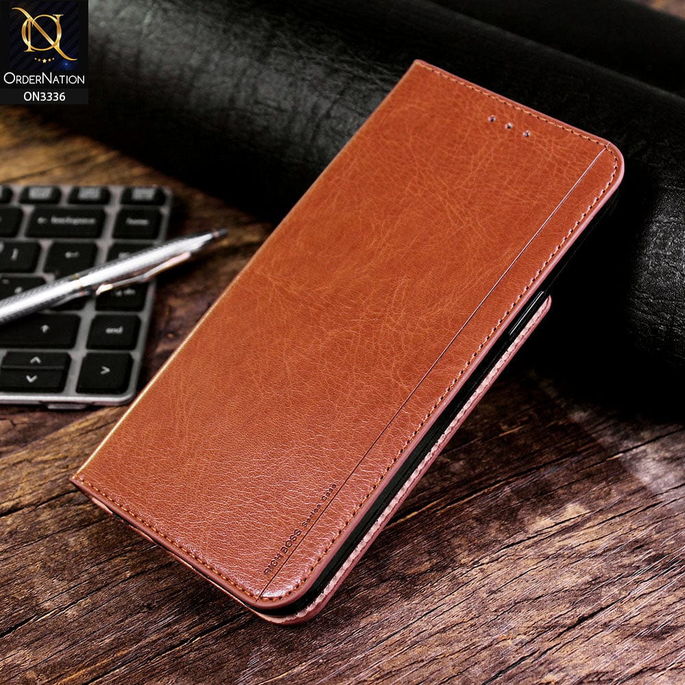 Samsung Galaxy A70 Cover - Mustard - Rich Boss Leather Texture Soft Flip Book Case
