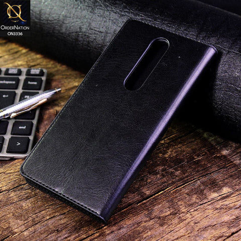 Nokia 6.1 Plus / X6 Cover - Black - Rich Boss Leather Texture Soft Flip Book Case