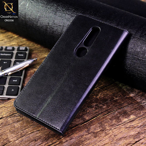 Nokia 7.1 Cover - Black - Rich Boss Leather Texture Soft Flip Book Case