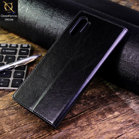 Samsung Galaxy Note 10 Plus Cover - Black - Rich Boss Leather Texture Soft Flip Book Case