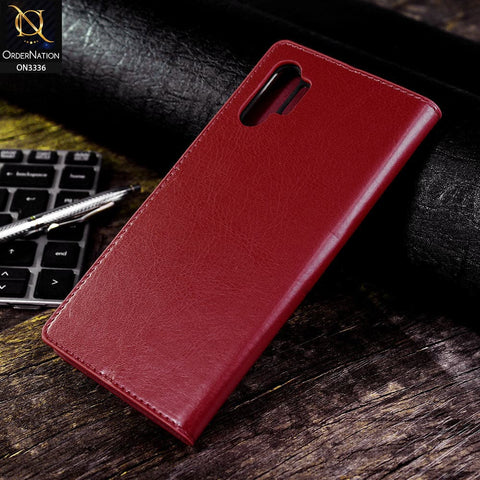 Samsung Galaxy Note 10 Plus Cover - Red - Rich Boss Leather Texture Soft Flip Book Case