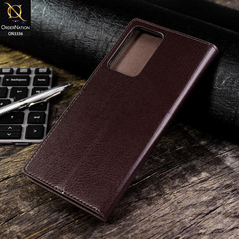 Samsung Galaxy Note 20 Ultra Cover - Dark Brown - Rich Boss Leather Texture Soft Flip Book Case