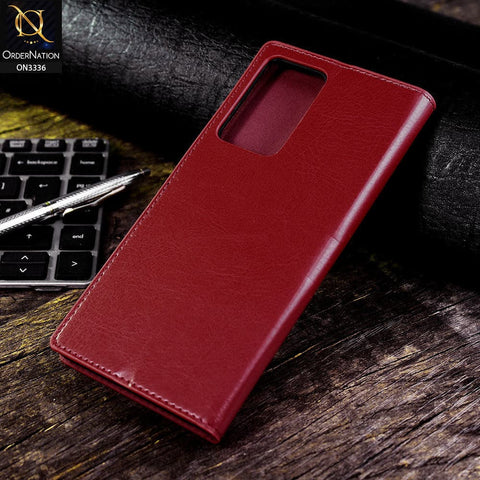 Samsung Galaxy Note 20 Ultra Cover - Red - Rich Boss Leather Texture Soft Flip Book Case