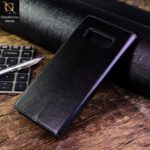 Samsung Galaxy Note 8 Cover - Black - Rich Boss Leather Texture Soft Flip Book Case
