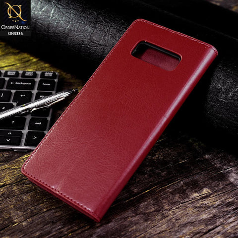 Samsung Galaxy Note 8 Cover - Red - Rich Boss Leather Texture Soft Flip Book Case