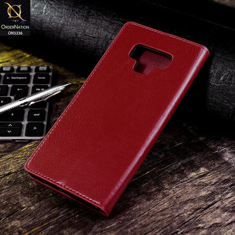 Samsung Galaxy Note 9 Cover - Red - Rich Boss Leather Texture Soft Flip Book Case