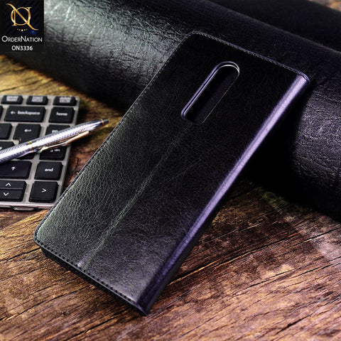 OnePlus 6 Cover - Black - Rich Boss Leather Texture Soft Flip Book Case