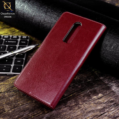 OnePlus 6 Cover - Red - Rich Boss Leather Texture Soft Flip Book Case