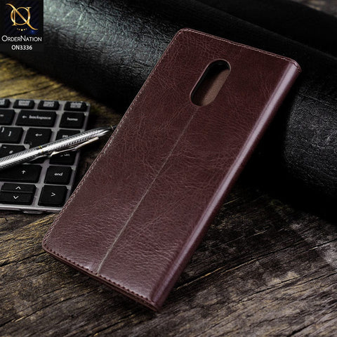 OnePlus 6t Cover - Dark Brown - Rich Boss Leather Texture Soft Flip Book Case