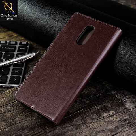 OnePlus 7 Cover - Dark Brown - Rich Boss Leather Texture Soft Flip Book Case