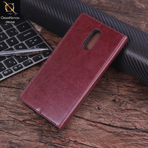 OnePlus 7 Cover - Maroon - Rich Boss Leather Texture Soft Flip Book Case