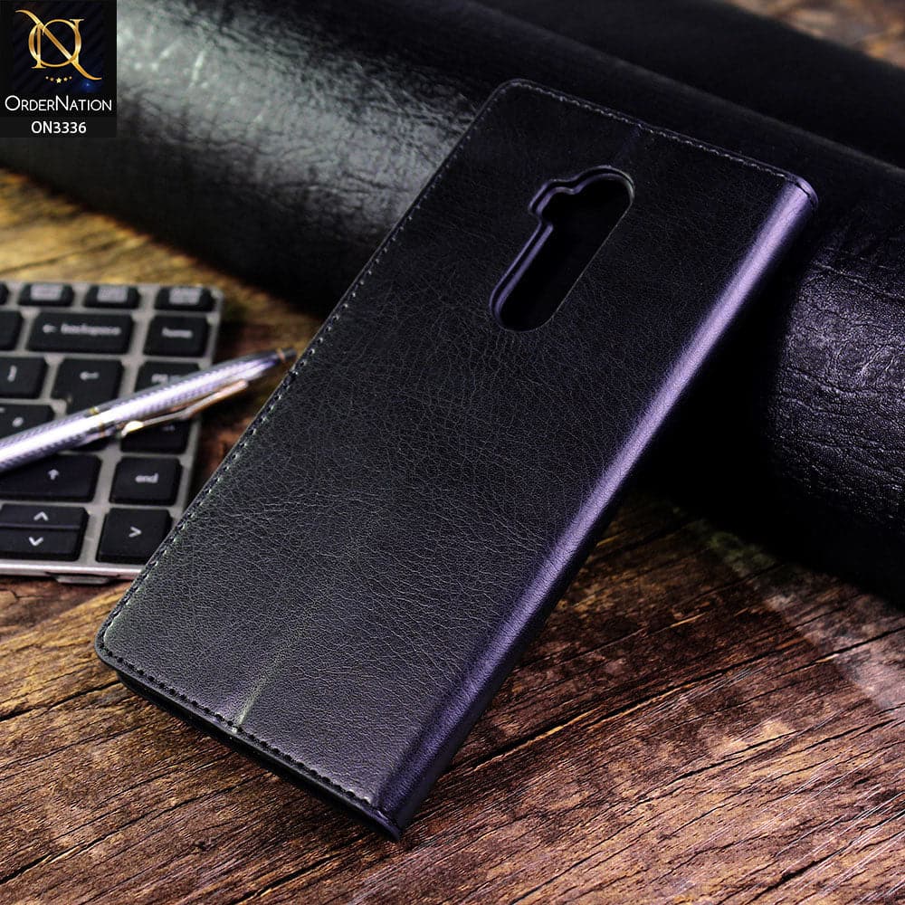 OnePlus 7T Pro Cover - Black - Rich Boss Leather Texture Soft Flip Book Case