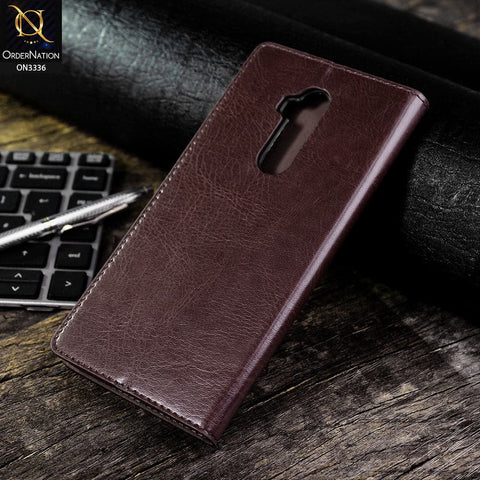 OnePlus 7T Pro 5G McLaren Cover - Dark Brown - Rich Boss Leather Texture Soft Flip Book Case