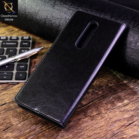 OnePlus 8 4G Cover - Black - Rich Boss Leather Texture Soft Flip Book Case