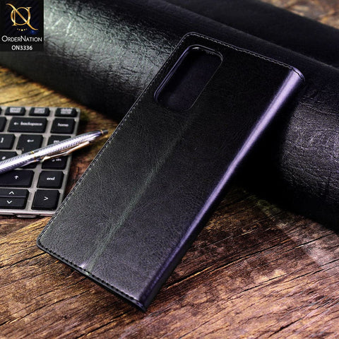 OnePlus 9 Cover - Black - Rich Boss Leather Texture Soft Flip Book Case