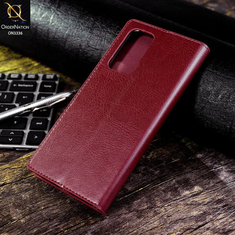 OnePlus 9 Cover - Red - Rich Boss Leather Texture Soft Flip Book Case