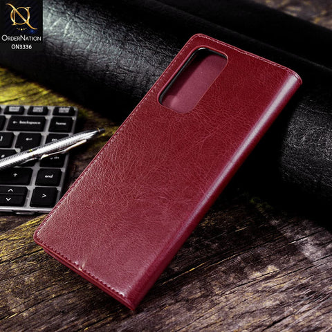 OnePlus 9 Pro Cover - Red - Rich Boss Leather Texture Soft Flip Book Case