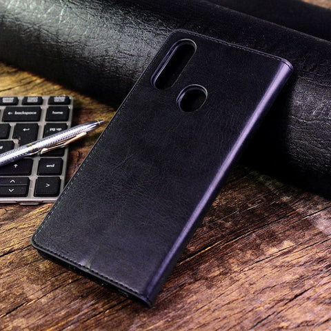 Oppo A8 Cover - Black - Rich Boss Leather Texture Soft Flip Book Case