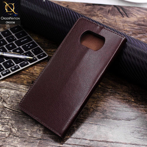 Xiaomi Poco X3 Cover - Dark Brown - Rich Boss Leather Texture Soft Flip Book Case