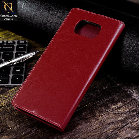 Xiaomi Poco X3 Cover - Red - Rich Boss Leather Texture Soft Flip Book Case