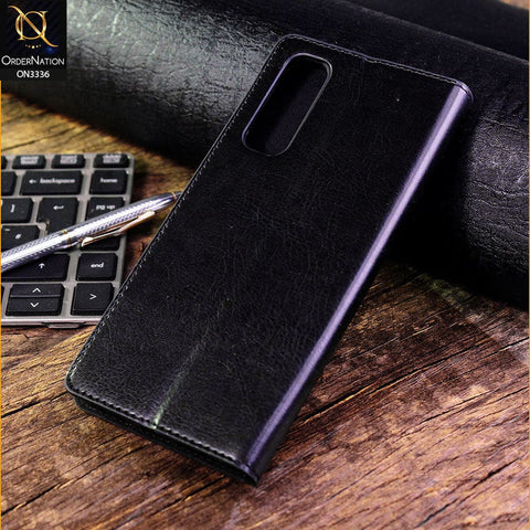 Realme 7 Cover - Black - Rich Boss Leather Texture Soft Flip Book Case