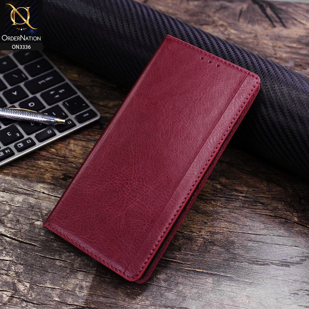 Oppo A7 Cover - Red - Rich Boss Leather Texture Soft Flip Book Case