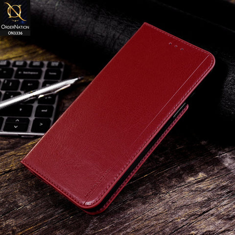 Oppo F17 Cover - Red - Rich Boss Leather Texture Soft Flip Book Case