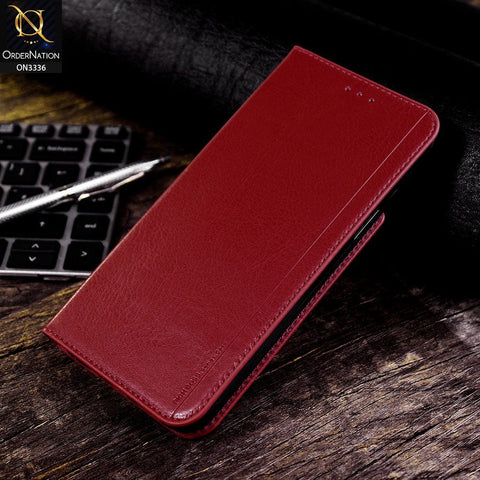 Samsung Galaxy A50 Cover - Red - Rich Boss Leather Texture Soft Flip Book Case
