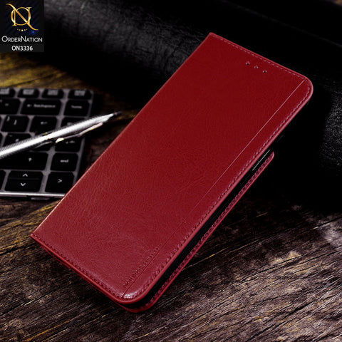 Xiaomi Redmi Note 10 4G Cover - Red - Rich Boss Leather Texture Soft Flip Book Case