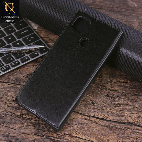 Xiaomi Redmi 9C Cover - Black - Rich Boss Leather Texture Soft Flip Book Case
