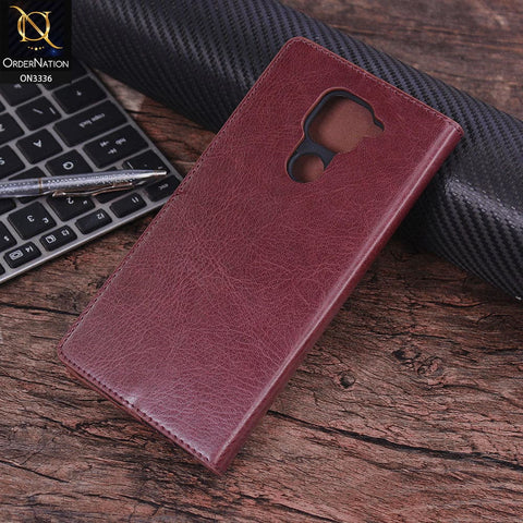 Xiaomi Redmi Note 9 Cover - Maroon - Rich Boss Leather Texture Soft Flip Book Case