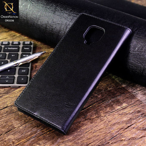 Xiaomi Redmi Note 9S Cover - Black - Rich Boss Leather Texture Soft Flip Book Case